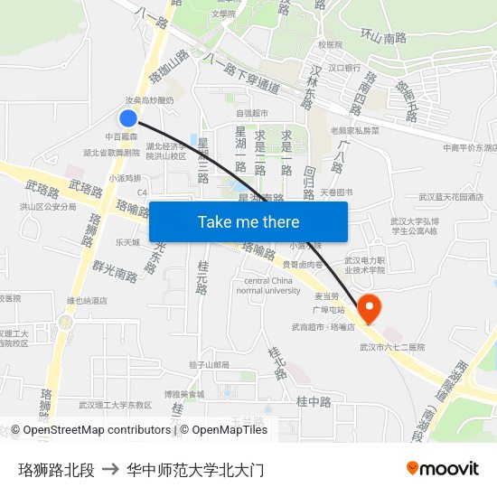 珞狮路北段 to 华中师范大学北大门 map