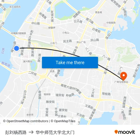 彭刘杨西路 to 华中师范大学北大门 map