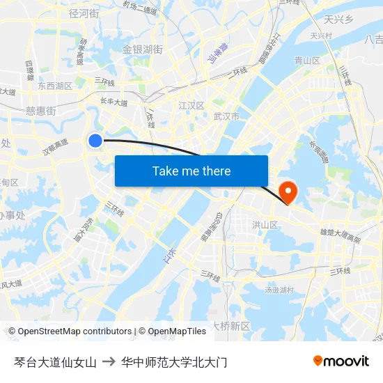 琴台大道仙女山 to 华中师范大学北大门 map