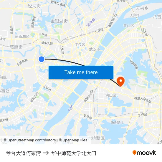 琴台大道何家湾 to 华中师范大学北大门 map