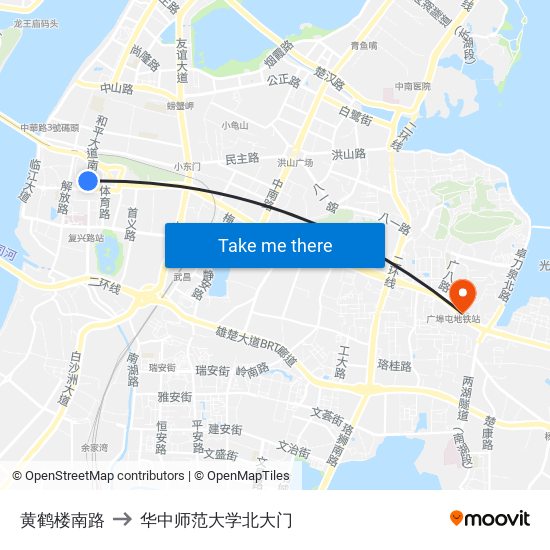 黄鹤楼南路 to 华中师范大学北大门 map