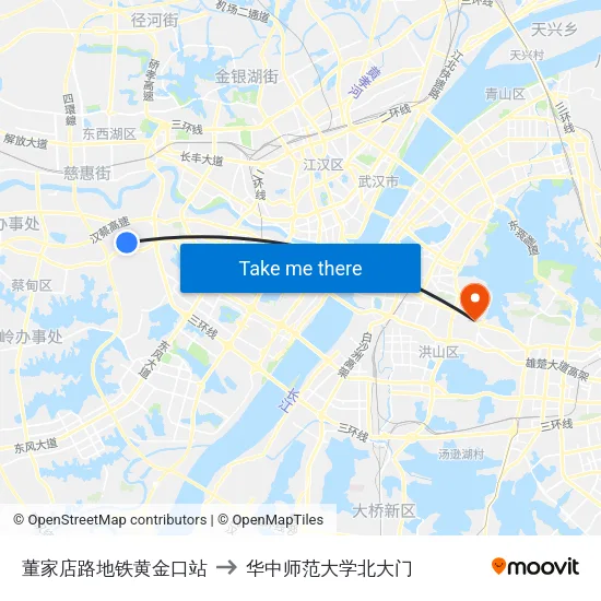 董家店路地铁黄金口站 to 华中师范大学北大门 map