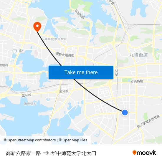 高新六路康一路 to 华中师范大学北大门 map