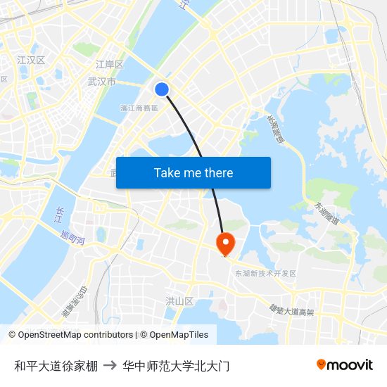 和平大道徐家棚 to 华中师范大学北大门 map