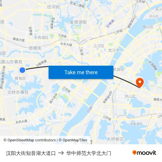 汉阳大街知音湖大道口 to 华中师范大学北大门 map