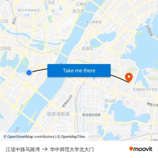 江堤中路马路湾 to 华中师范大学北大门 map