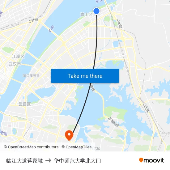 临江大道蒋家墩 to 华中师范大学北大门 map