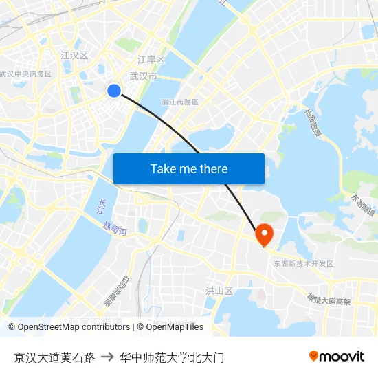 京汉大道黄石路 to 华中师范大学北大门 map