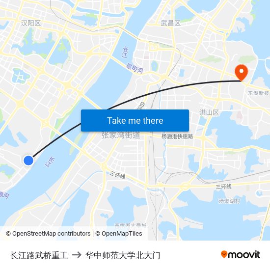 长江路武桥重工 to 华中师范大学北大门 map