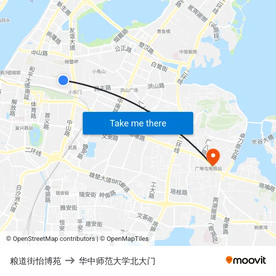 粮道街怡博苑 to 华中师范大学北大门 map