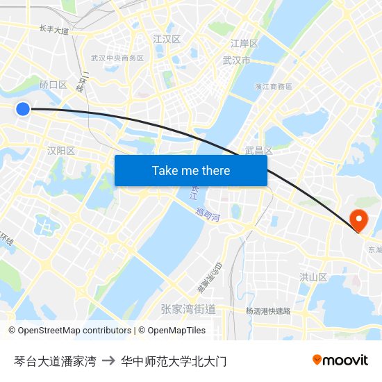 琴台大道潘家湾 to 华中师范大学北大门 map