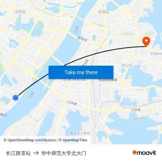 长江路泵站 to 华中师范大学北大门 map