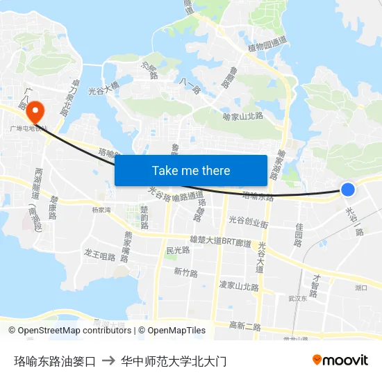 珞喻东路油篓口 to 华中师范大学北大门 map