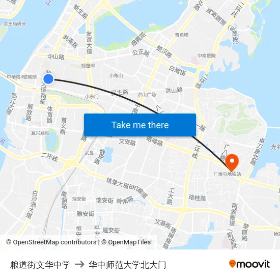 粮道街文华中学 to 华中师范大学北大门 map