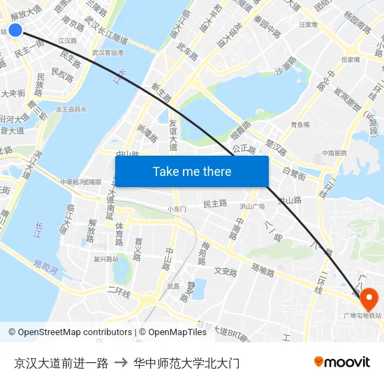 京汉大道前进一路 to 华中师范大学北大门 map