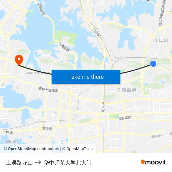 土吴路花山 to 华中师范大学北大门 map