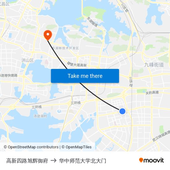 高新四路旭辉御府 to 华中师范大学北大门 map