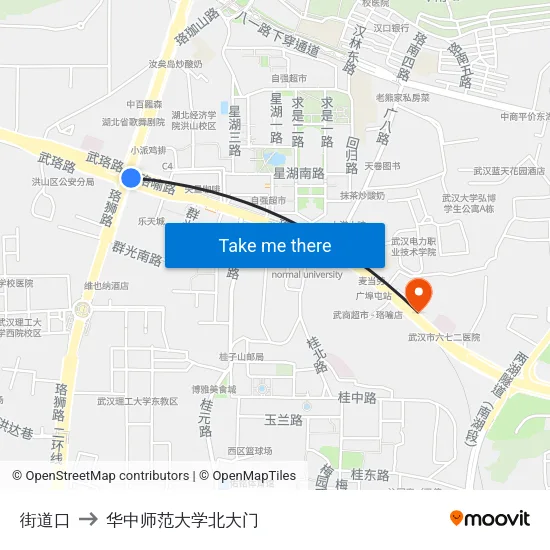 街道口 to 华中师范大学北大门 map