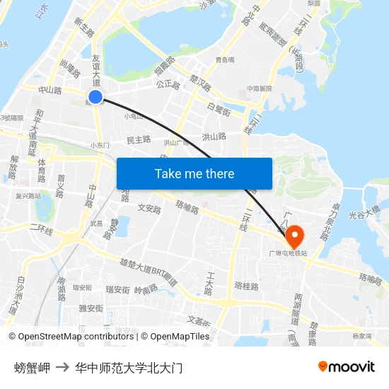 螃蟹岬 to 华中师范大学北大门 map