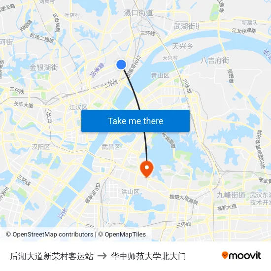 后湖大道新荣村客运站 to 华中师范大学北大门 map