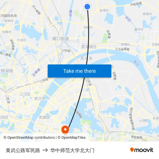 黄武公路军民路 to 华中师范大学北大门 map