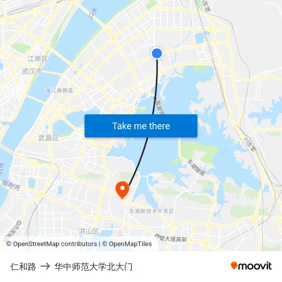 仁和路 to 华中师范大学北大门 map