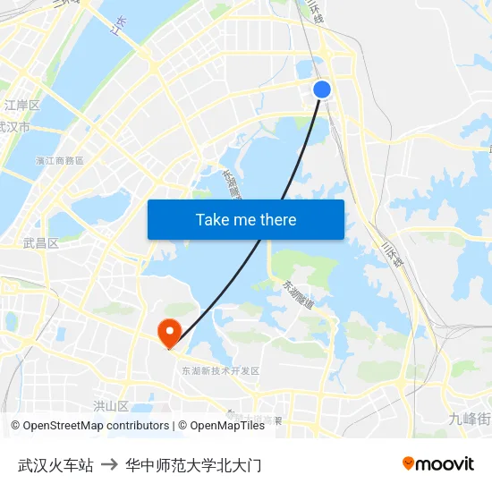 武汉火车站 to 华中师范大学北大门 map