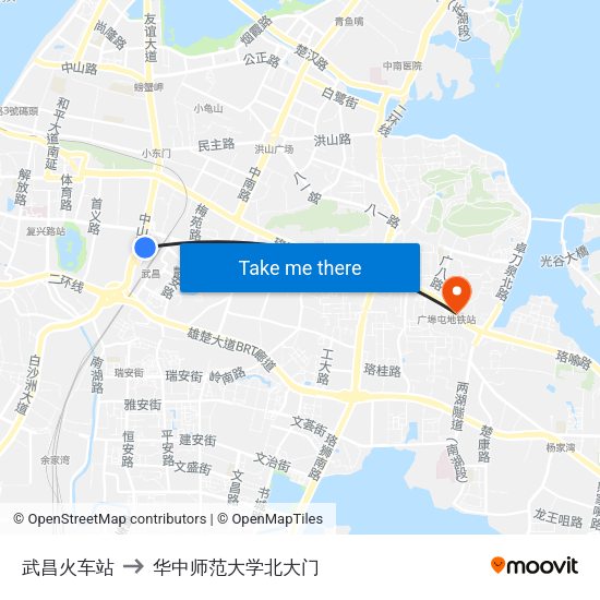 武昌火车站 to 华中师范大学北大门 map