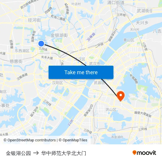 金银湖公园 to 华中师范大学北大门 map