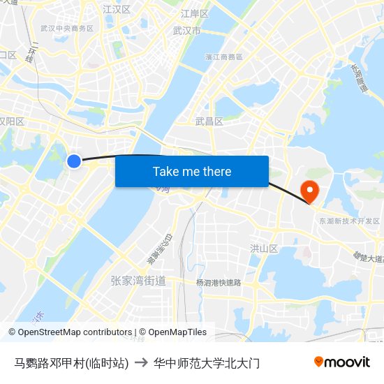 马鹦路邓甲村(临时站) to 华中师范大学北大门 map