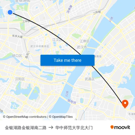 金银湖路金银湖南二路 to 华中师范大学北大门 map