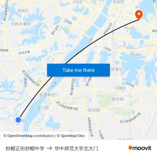 纱帽正街纱帽中学 to 华中师范大学北大门 map