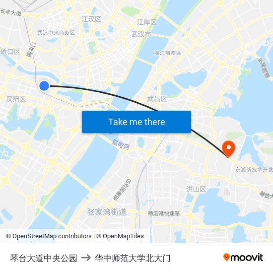 琴台大道中央公园 to 华中师范大学北大门 map