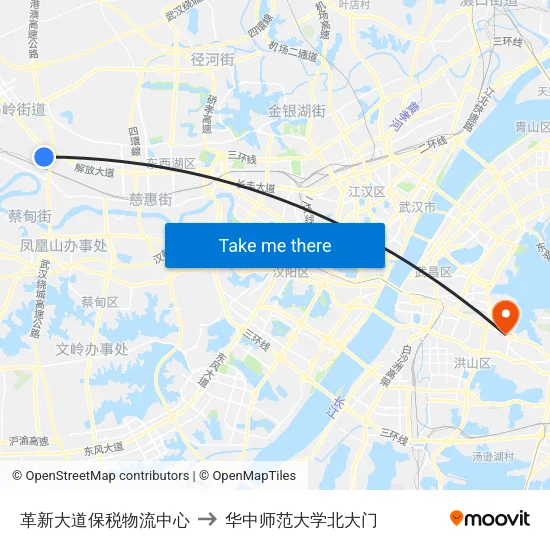 革新大道保税物流中心 to 华中师范大学北大门 map