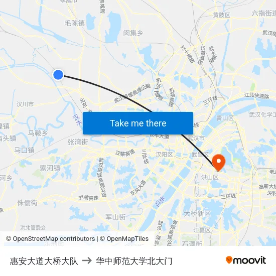 惠安大道大桥大队 to 华中师范大学北大门 map