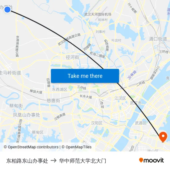 东柏路东山办事处 to 华中师范大学北大门 map