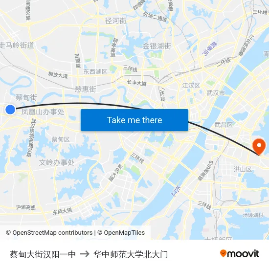 蔡甸大街汉阳一中 to 华中师范大学北大门 map