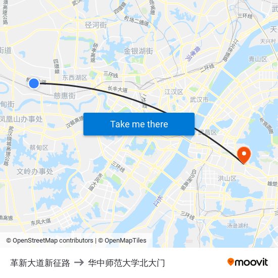 革新大道新征路 to 华中师范大学北大门 map