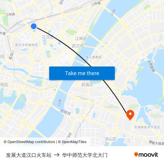 发展大道汉口火车站 to 华中师范大学北大门 map