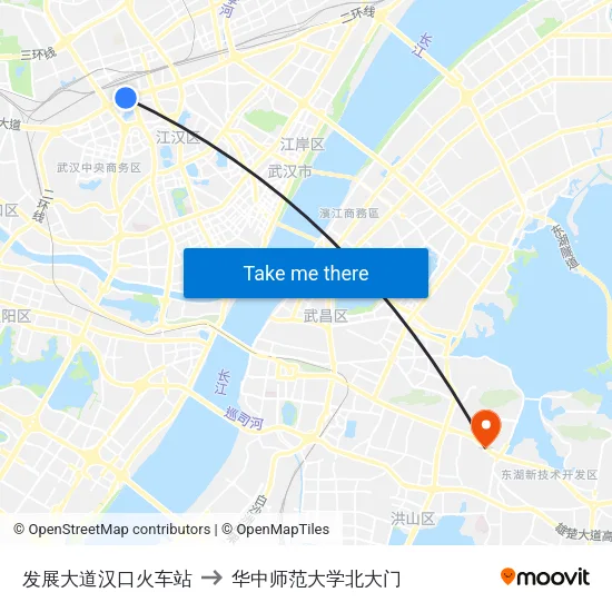 发展大道汉口火车站 to 华中师范大学北大门 map