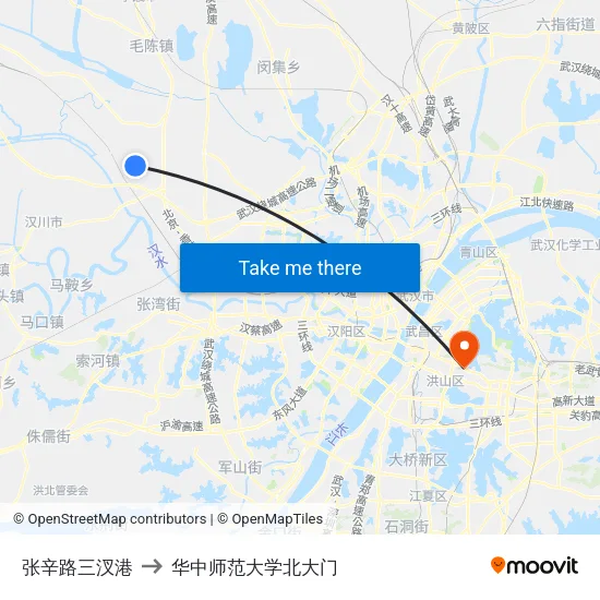 张辛路三汊港 to 华中师范大学北大门 map
