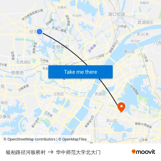 银柏路径河板桥村 to 华中师范大学北大门 map