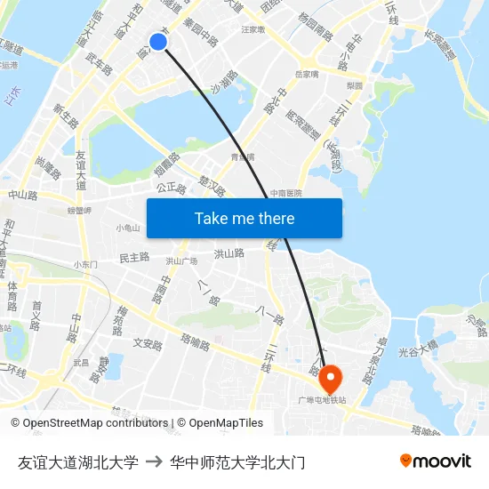友谊大道湖北大学 to 华中师范大学北大门 map