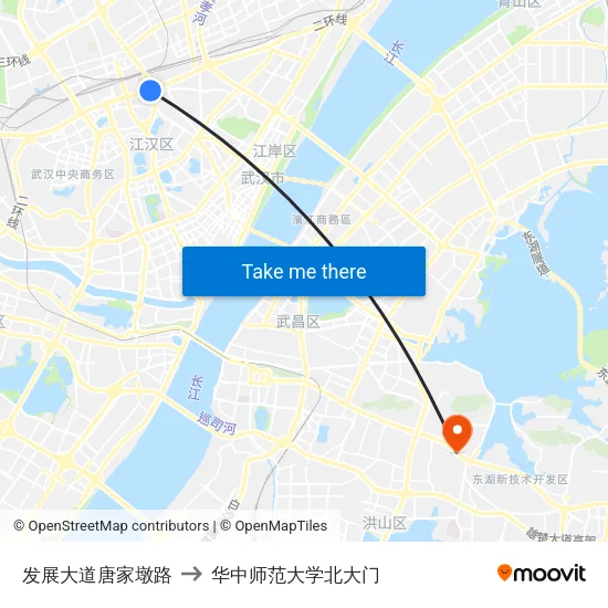 发展大道唐家墩路 to 华中师范大学北大门 map