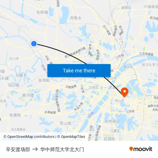 辛安渡场部 to 华中师范大学北大门 map
