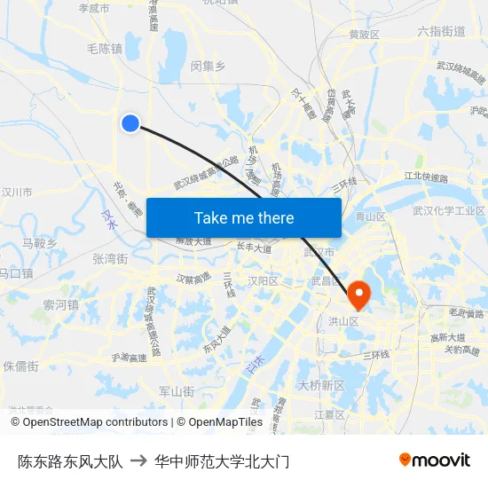 陈东路东风大队 to 华中师范大学北大门 map
