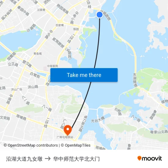 沿湖大道九女墩 to 华中师范大学北大门 map