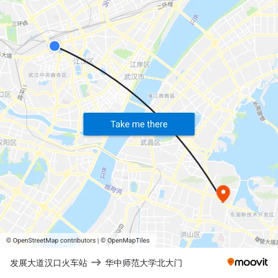 发展大道汉口火车站 to 华中师范大学北大门 map