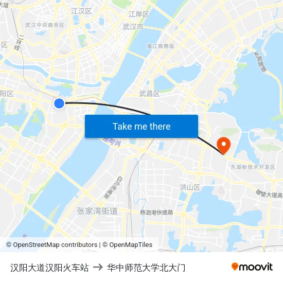 汉阳大道汉阳火车站 to 华中师范大学北大门 map