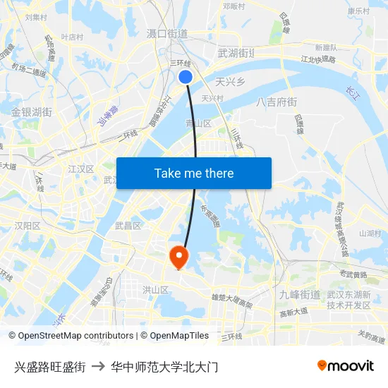 兴盛路旺盛街 to 华中师范大学北大门 map